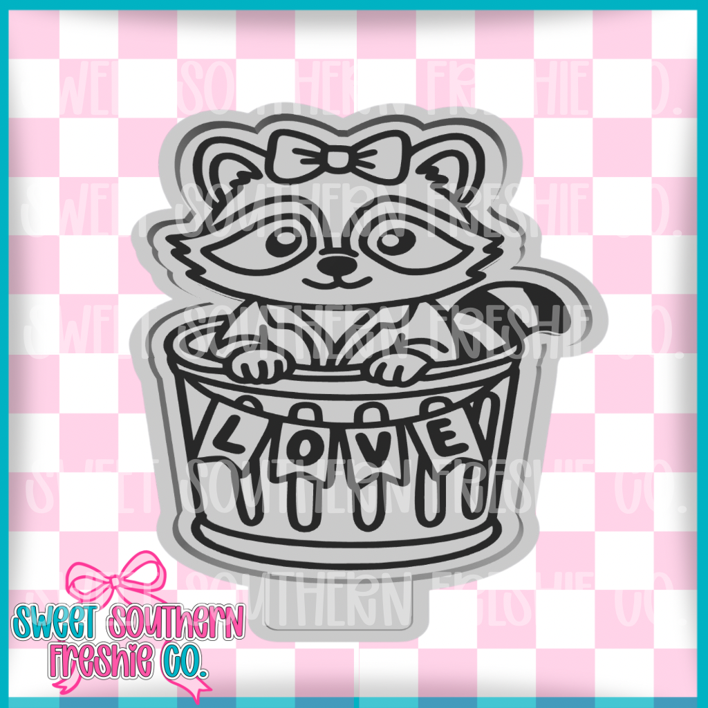 Raccoon In Love Trash Can