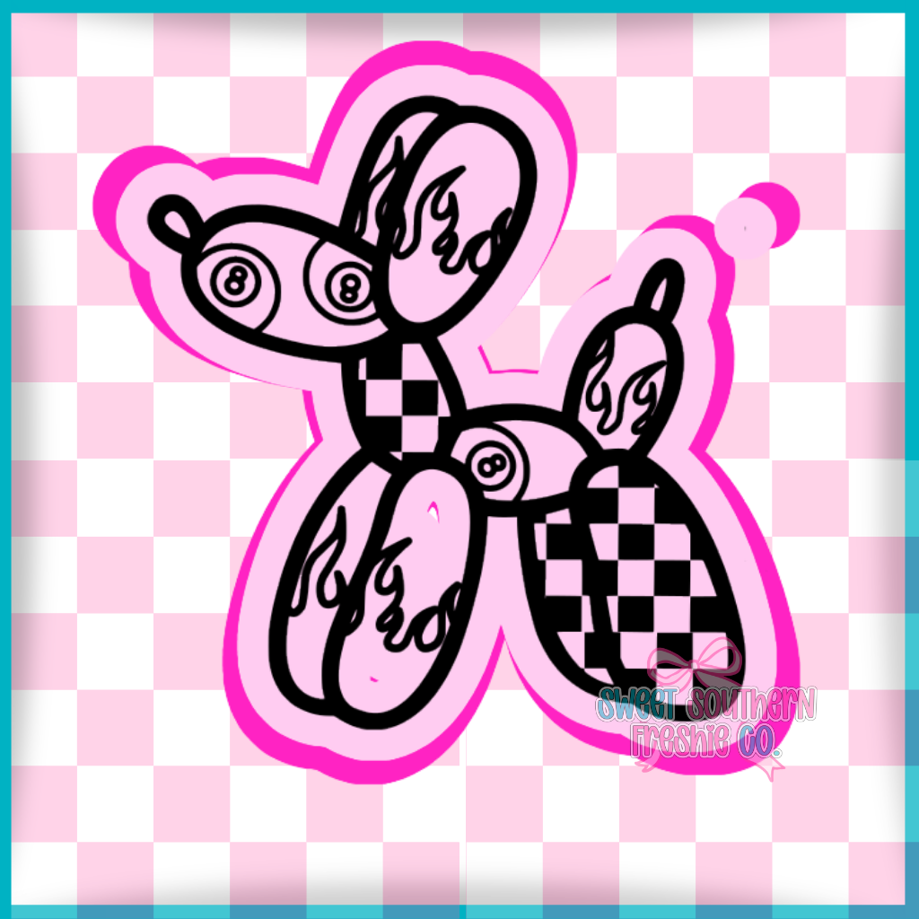 Checkered flame 8 ball Balloon Dog
