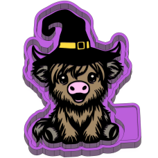 Highland cow with witch hat