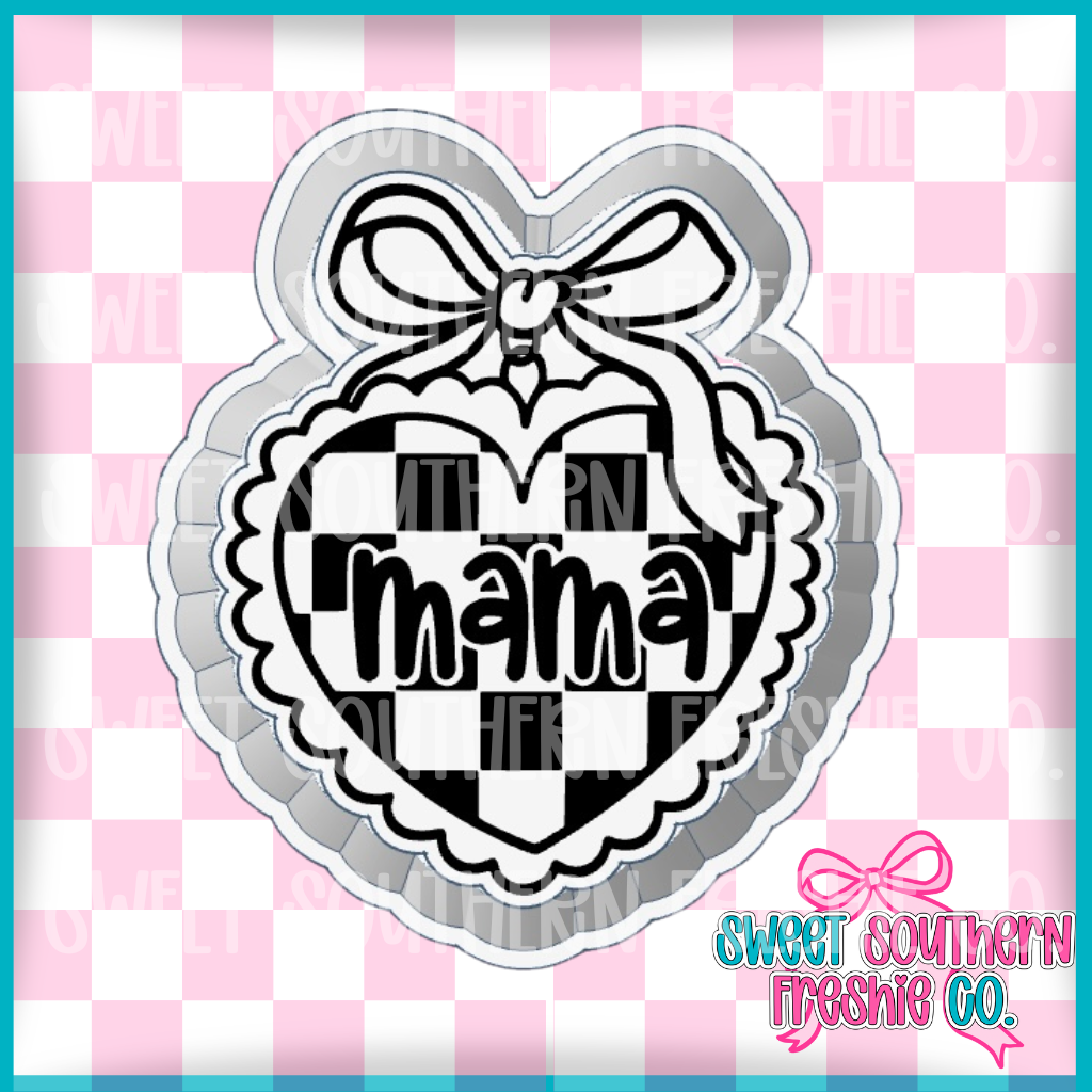 Mama Checkered Lace Heart With Bow
