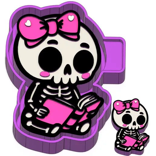 Skelly girl reading book