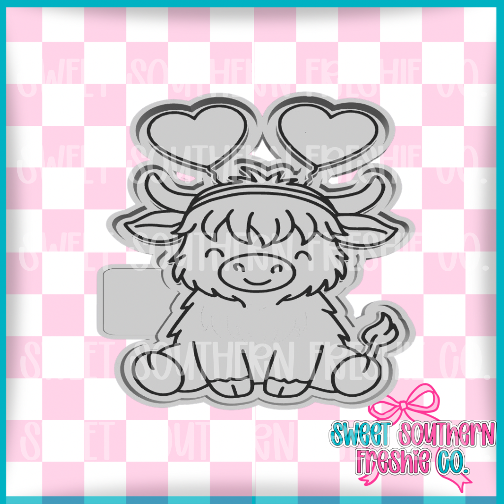 Highland Cow With Heart Antennas