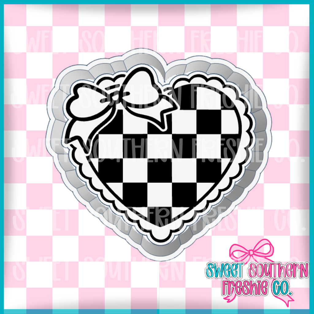 Checkered Heart with Lace & Bow