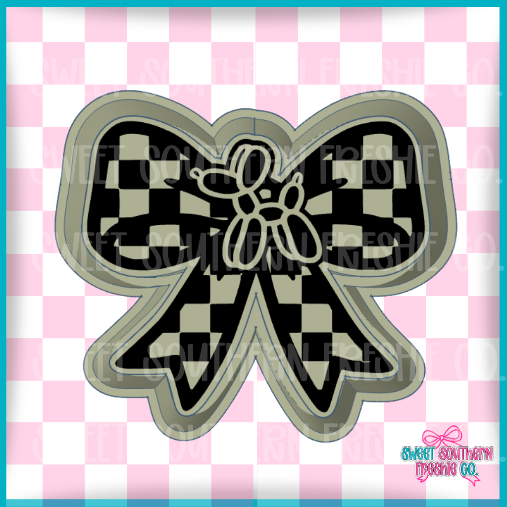 Checkered Balloon Dog Bow