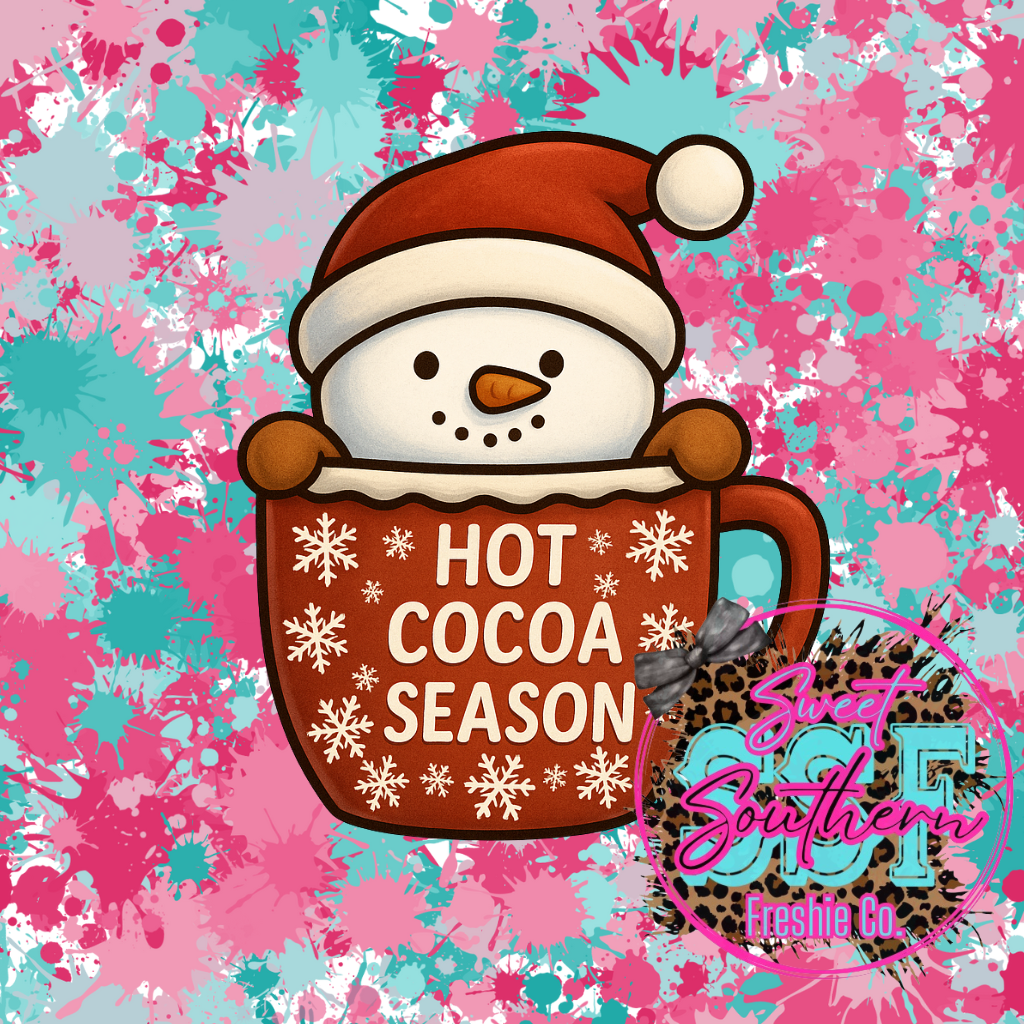 Hot cocoa season snowman in cup