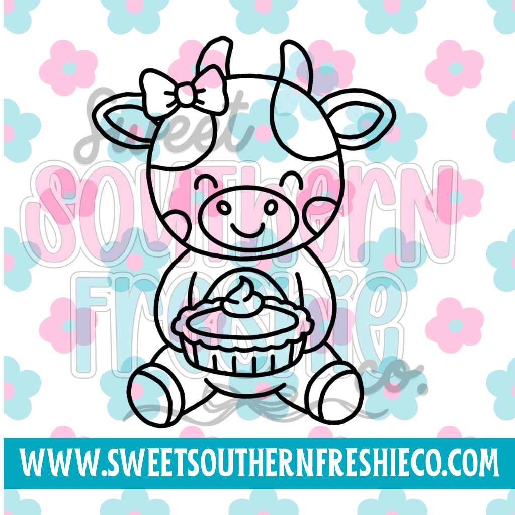 Cute cow with pumpkin pie