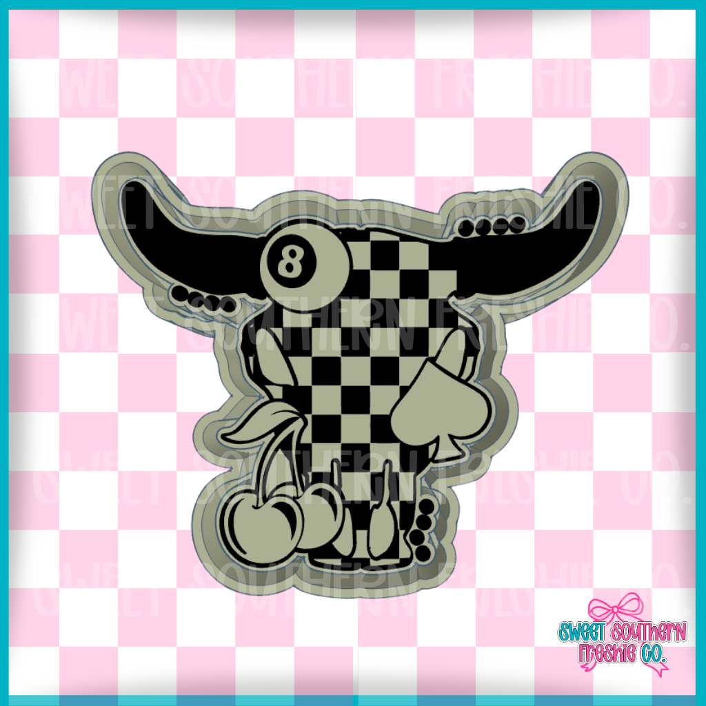 Checkered Bull Cherry 8 Ball & Spade