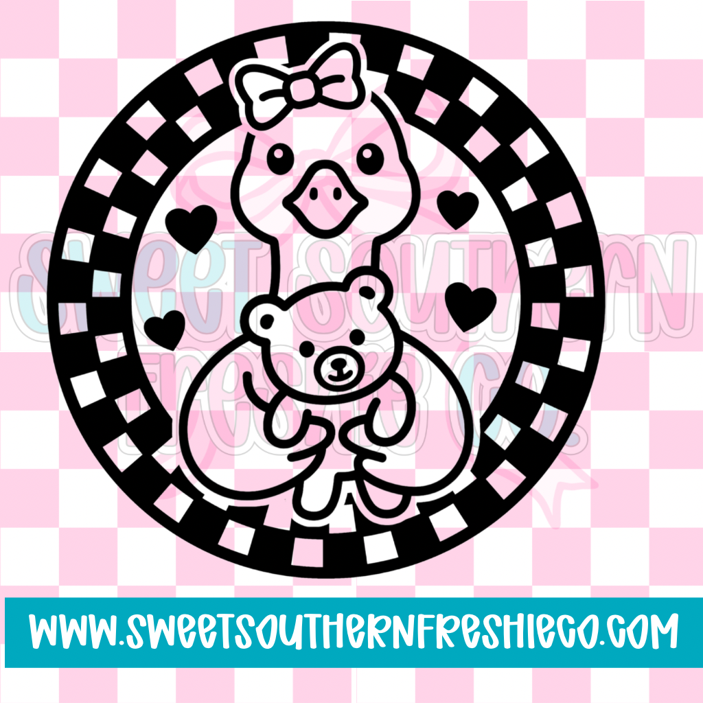 Checkered circle goose with bear