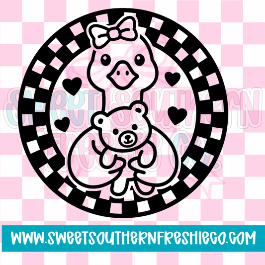 Checkered circle goose with bear