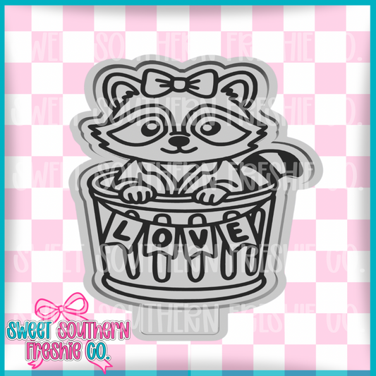 Raccoon In Love Trash Can