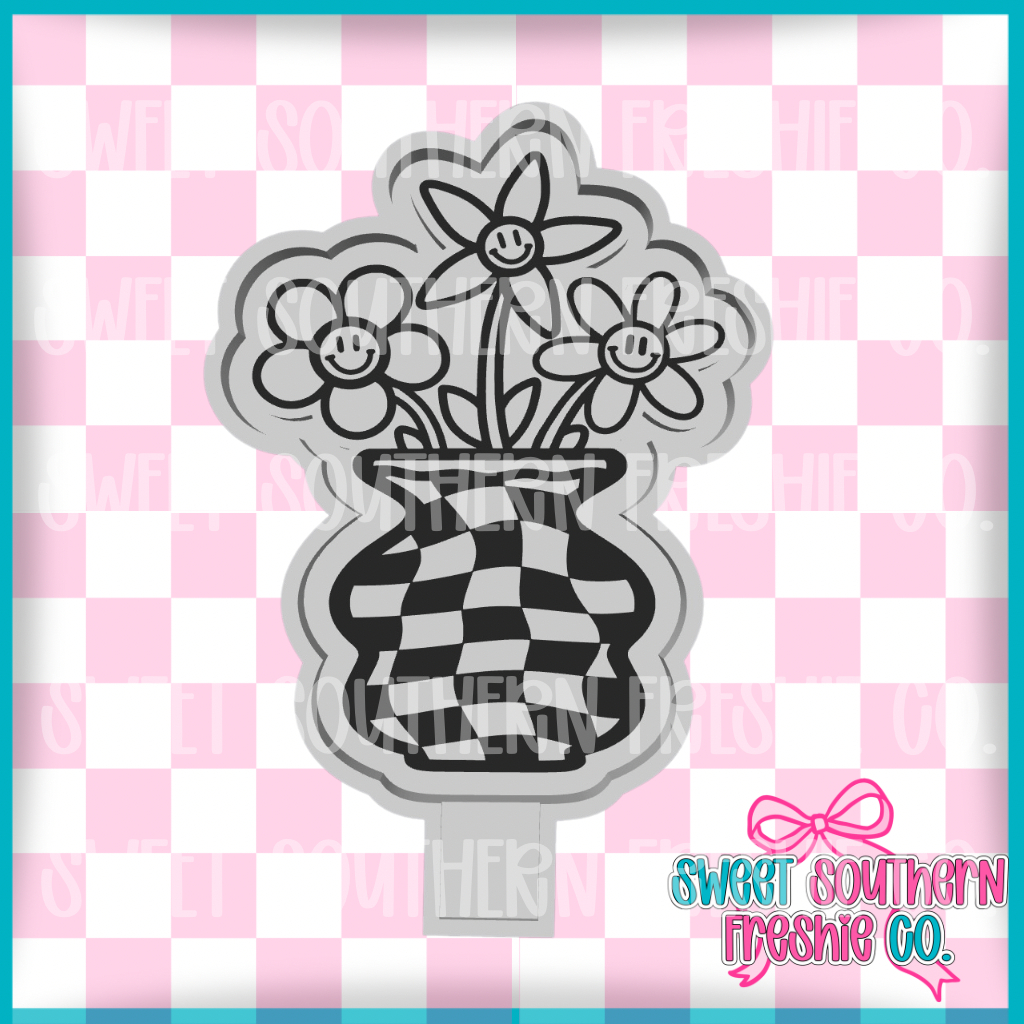 Retro Flowers With Checkered Pot