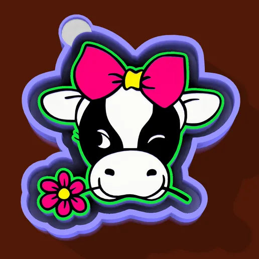 Cute cow with bow and flower in mouth