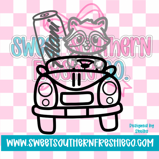 Raccoon car with Alani