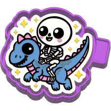 Skelly riding a dinosaur