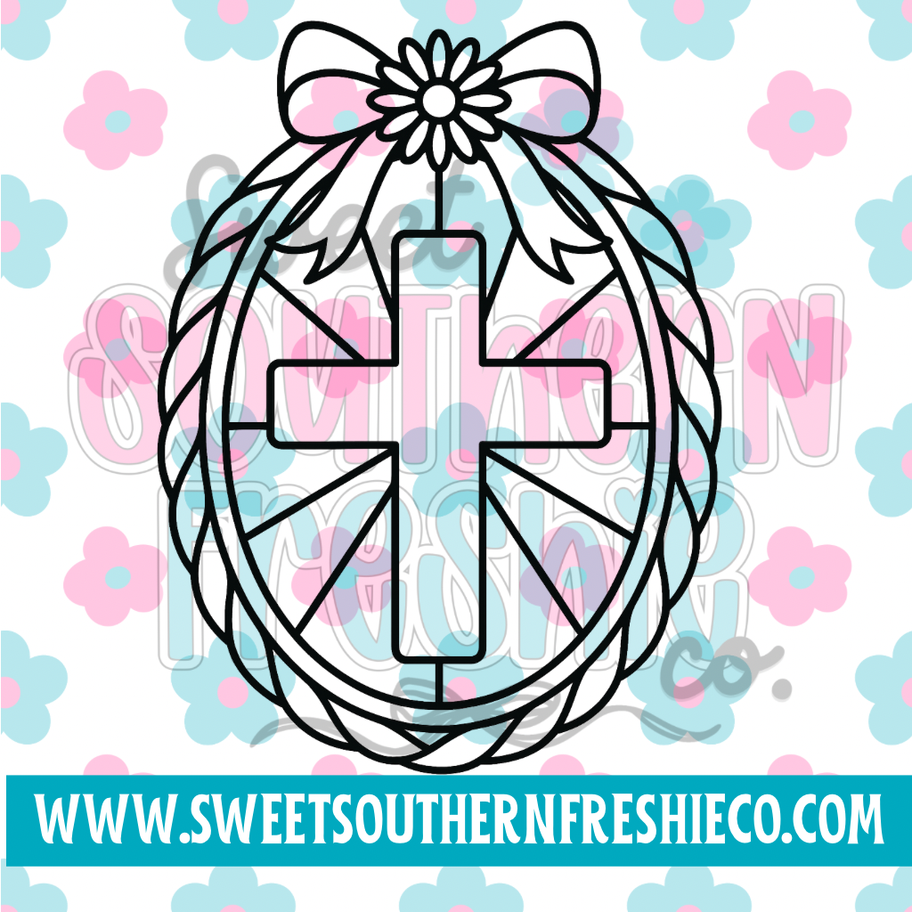 Woven frame with cross and bow