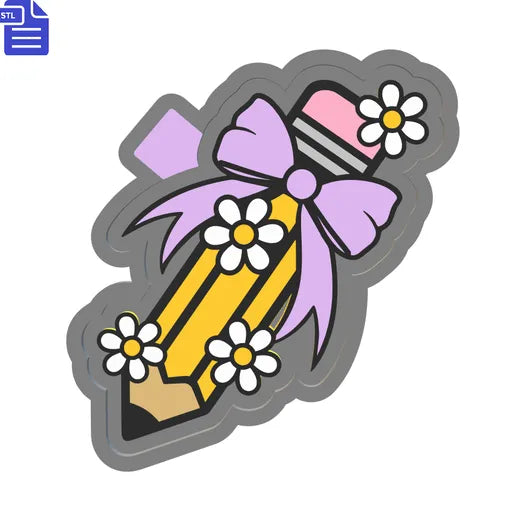 Teacher pencil with bow flowers mold #2