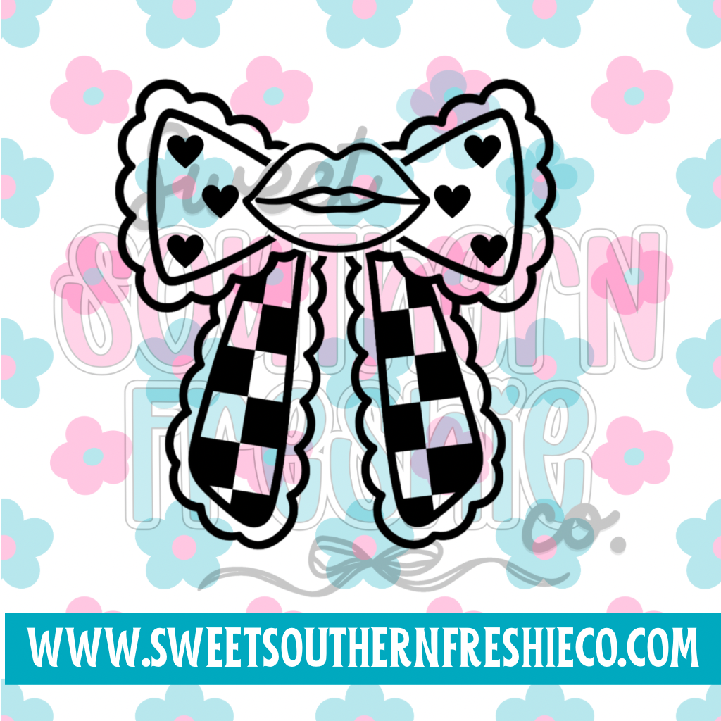 Checkered Heart Bow With Lips