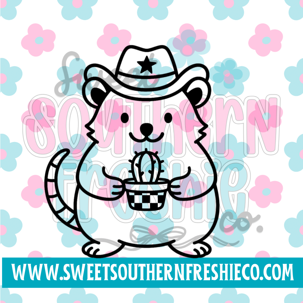 Western possum with cactus