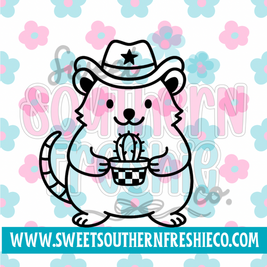 Western possum with cactus