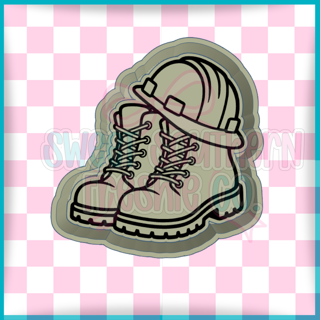 Work boots and helmet