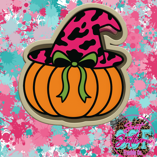 Cow print witch hat pumpkin