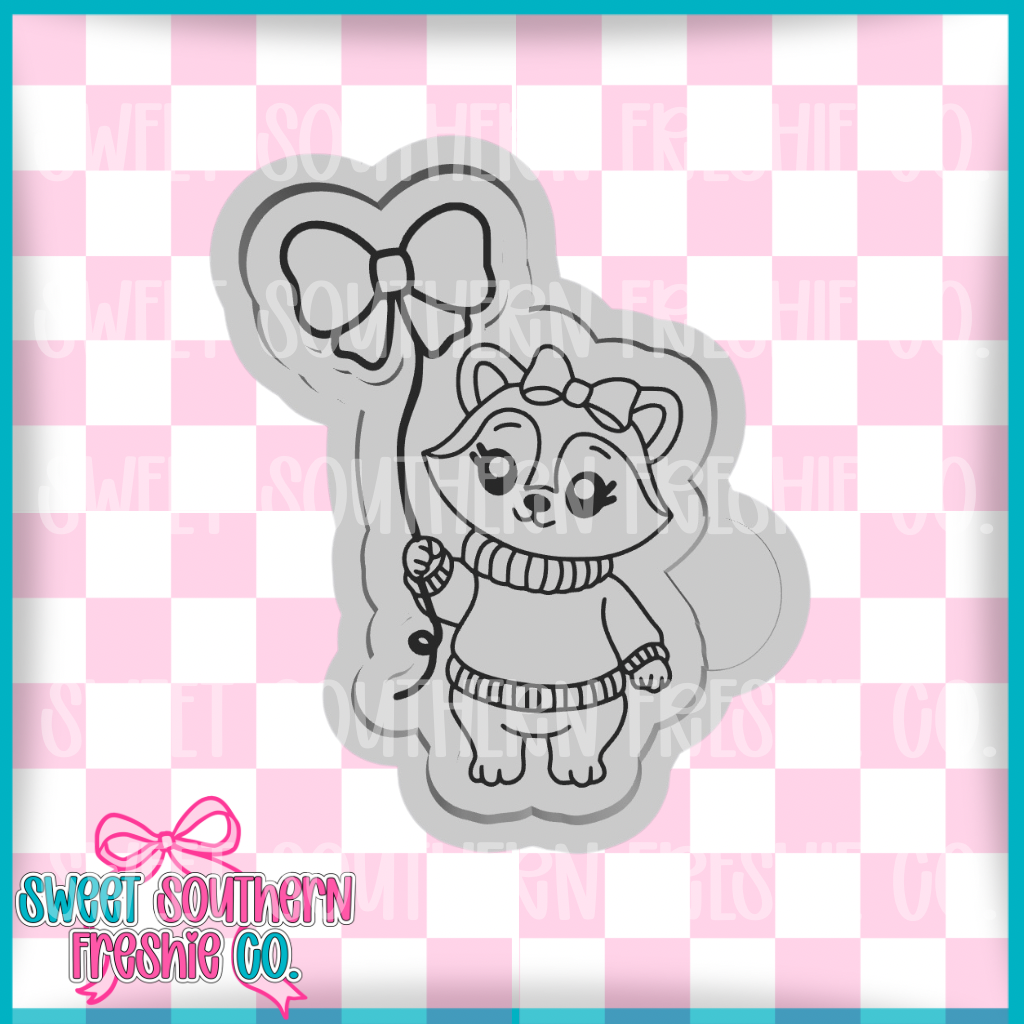 Raccoon Holding Bow Balloon