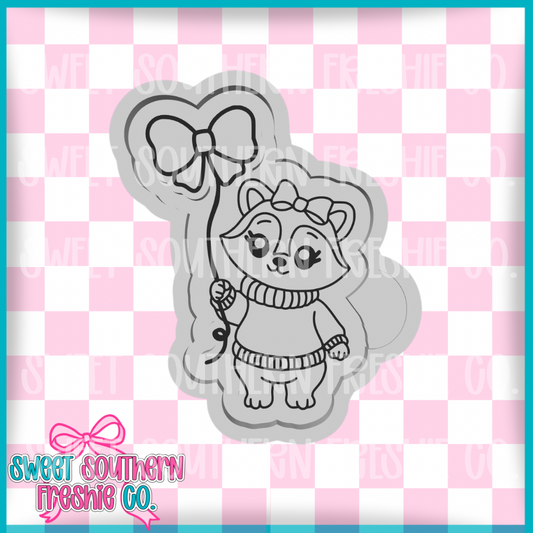 Raccoon Holding Bow Balloon