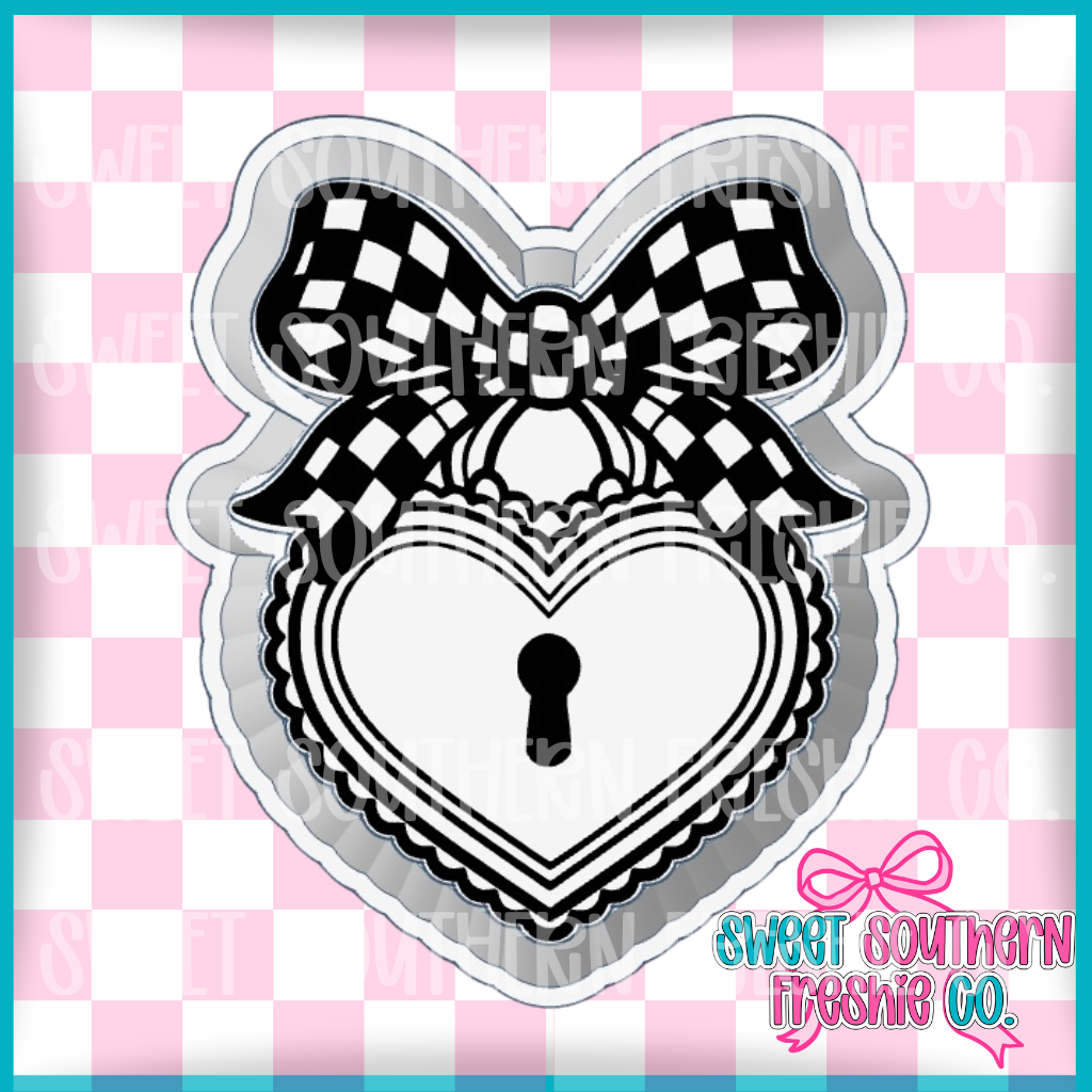 Checkered Heart Key Locket