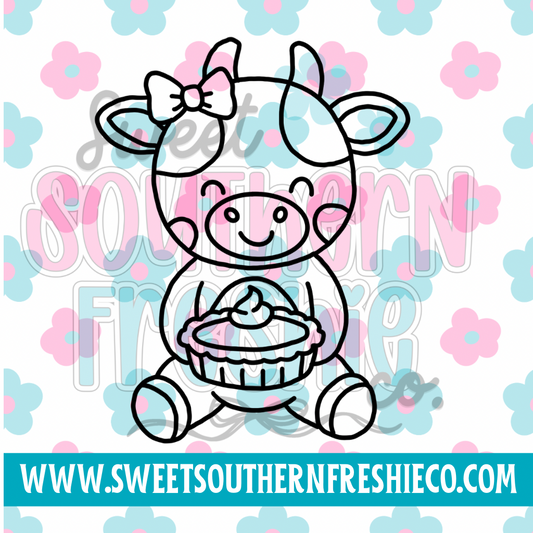 Cute cow with pumpkin pie