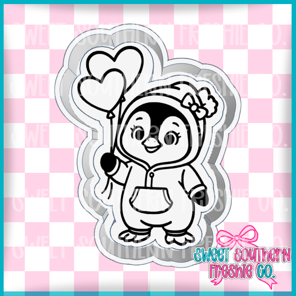 Penguin With Heart Balloons